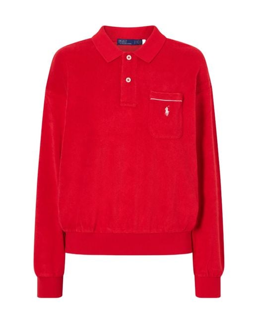 Polo Ralph Lauren Embroidered Cotton Blend Terry Cloth Polo Shirt