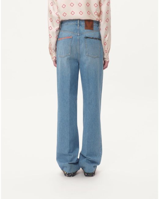 Valentino Blue Floral Trim Straight Leg Jeans for men