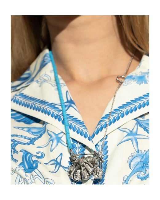 Versace White Embellished Pendant Necklace for men