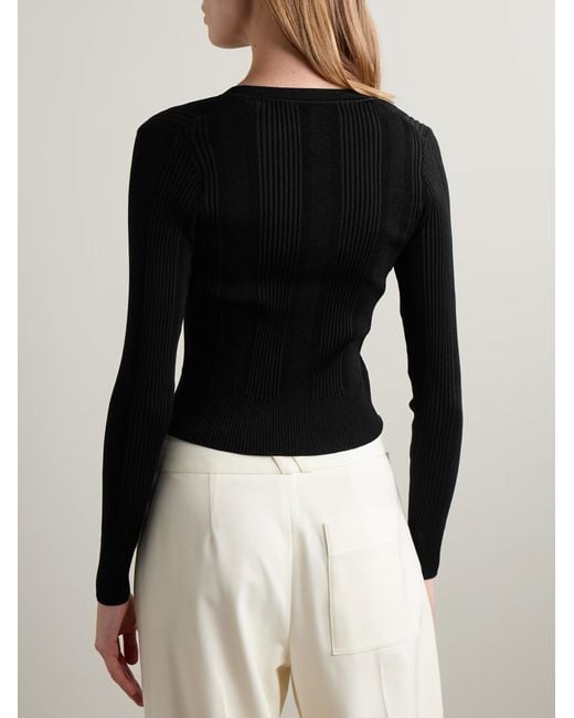 Proenza Schouler Black Currin Ribbed-Knit Cardigan
