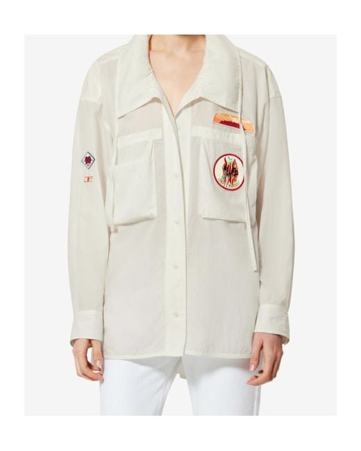 Isabel Marant White Chely Embroidered-Patches Drawstrting Shirt