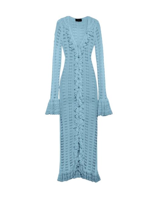 Blumarine Blue Ruffled Knitted Buttoned Maxi Dress