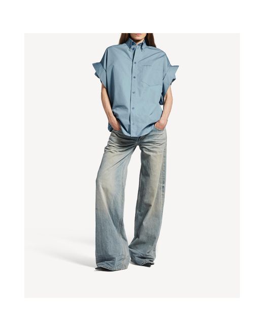 Balenciaga Blue Tucked Sleeve Shirt