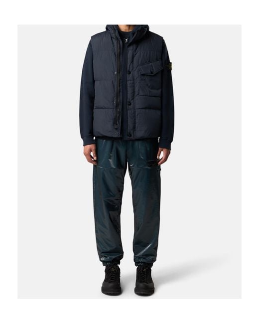 Stone Island Blue Logo Patch High Neck Sleeveless Vest for men