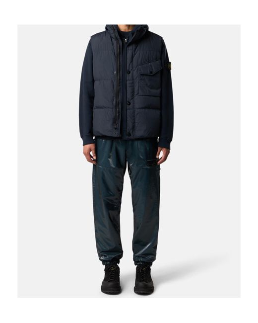 Stone Island Blue Logo Patch High Neck Sleeveless Vest for men