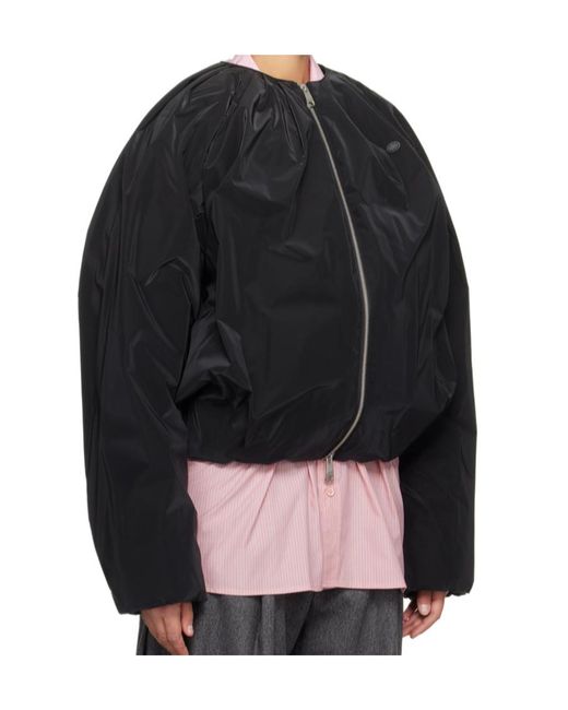 Adererror Black Round-Collar Pleated Down Jacket