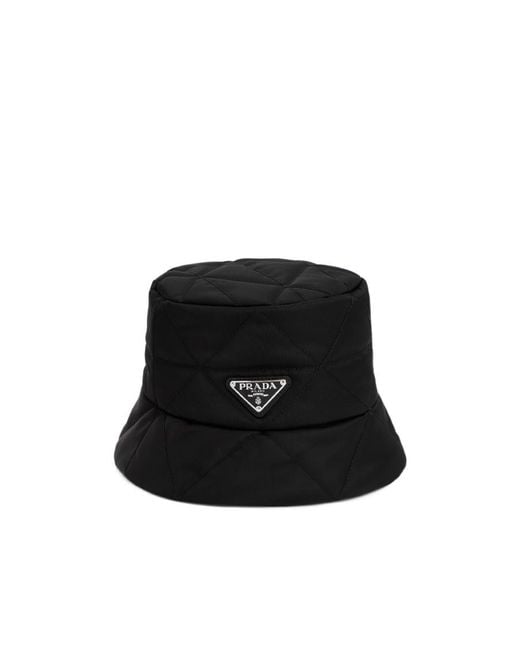 Prada Black Triangle Logo Plaque Puffer Hat for men
