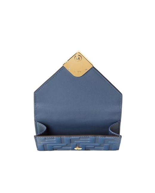 Fendi Blue Logo Plaque Embossed Tri-Fold Wallet