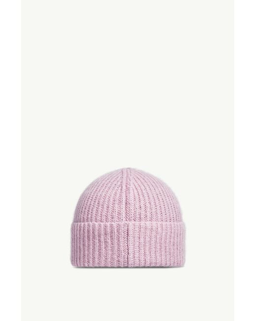 Moncler Pink Logo Patch Ribbed Beanie