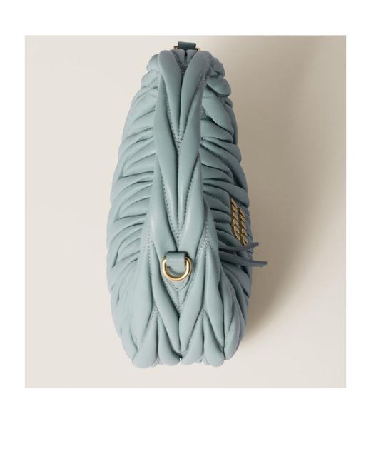 Miu Miu Blue Wander Matelassé Nappa Leather Hobo Mini-Bag