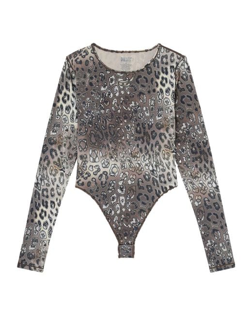 DIESEL Gray Round Neck Long Sleeve Bodysuit