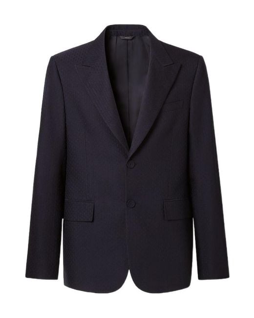 Fendi Blue Single-Breasted Textured Blazer for men