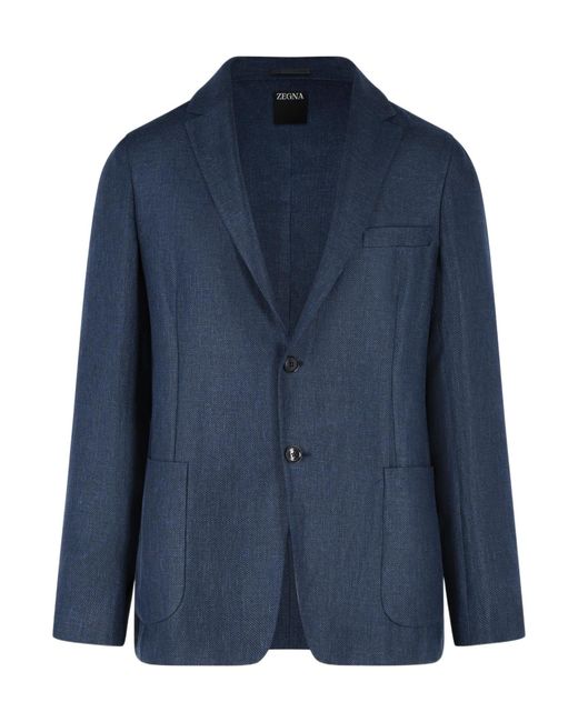 Zegna Blue Single Breasted Tailored Jacket for men