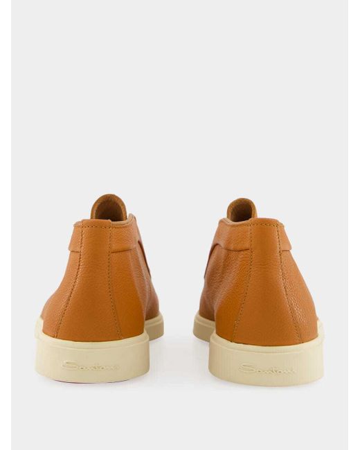 Santoni Brown Leather Slip-On Boots