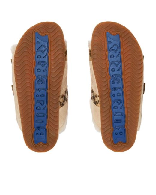 Burberry Brown Check Shearling Urchin Sandals