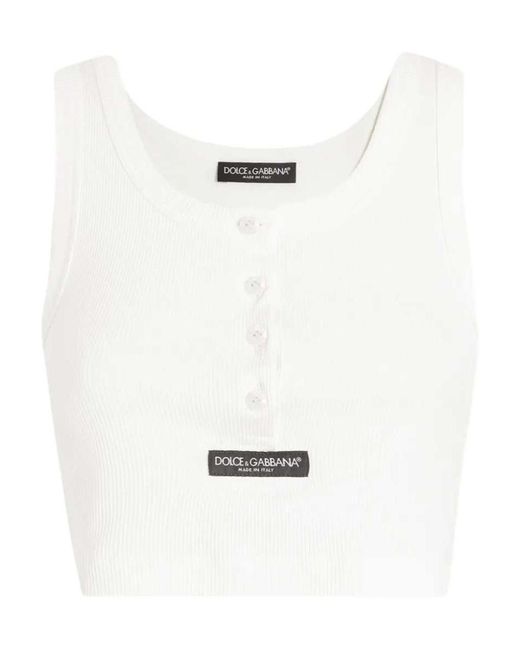 Dolce & Gabbana White Cropped Henley Tank Top