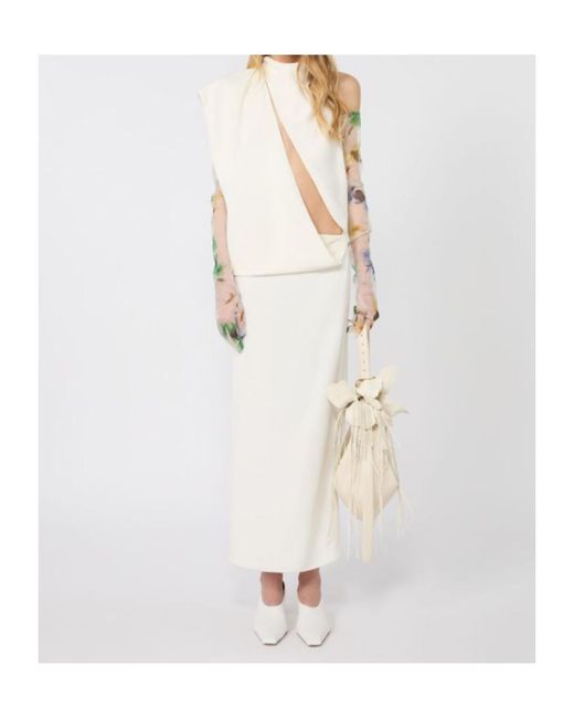 Sportmax White Draped Midi Dress