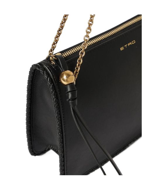 Etro Black Chain Strap Leather Clutch Bag