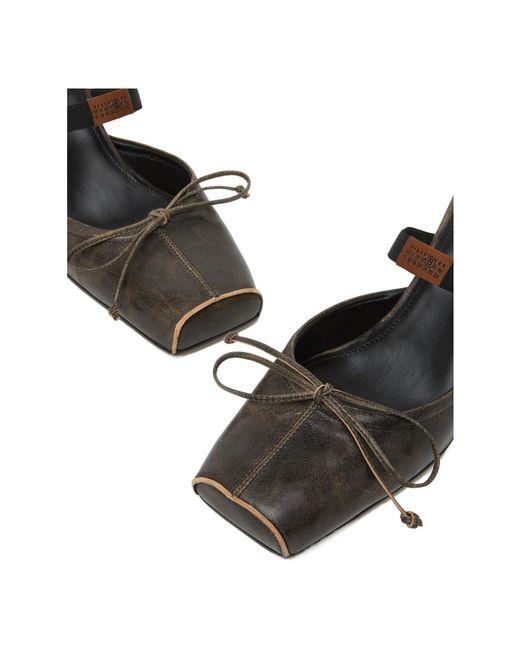MM6 by Maison Margiela Black Square-Toe Leather Ballerina Mules