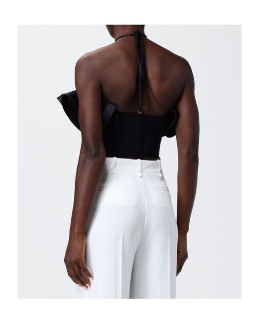 Elisabetta Franchi Black Ruffled Halterneck Top