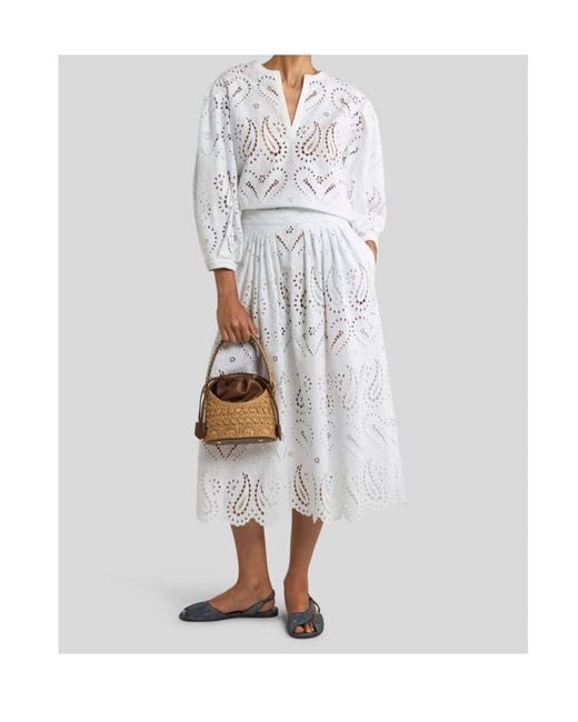 Etro White Openwork Midi Skirt