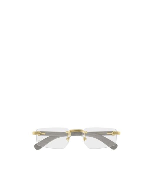 Cartier White Rimless Rectangle Frame Glasses for men