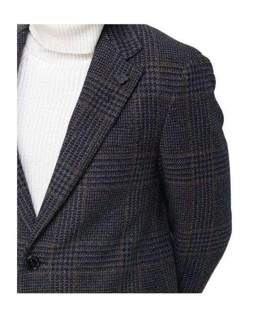 Lardini Black Checked Wool Coat for men
