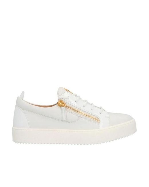 Giuseppe Zanotti White Frankie Zip Detailed Lace-Up Sneakers for men
