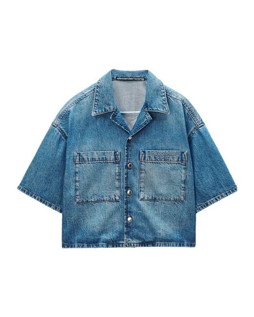 Alexander Wang Blue Cropped Denim Shirt