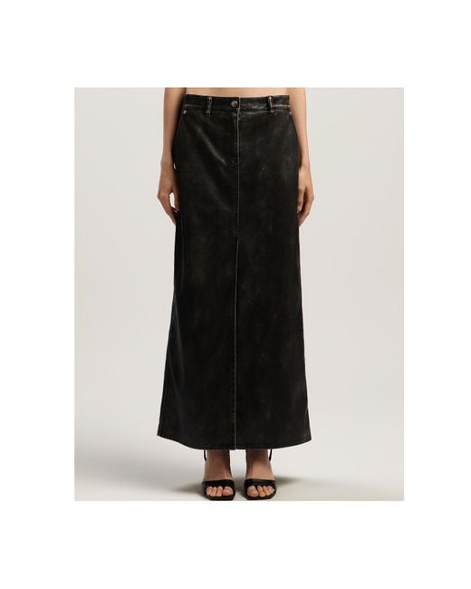 Palm Angels Black Curved Logo Coated Long Skirt