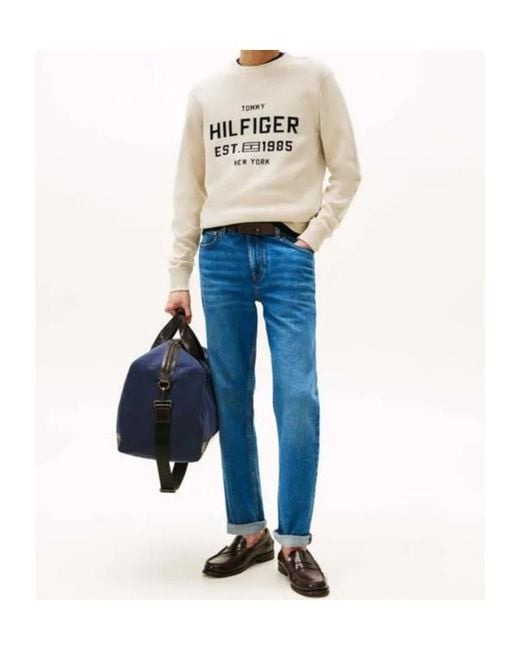 Tommy Hilfiger White Logo-Detail Knitted Cotton Sweater for men