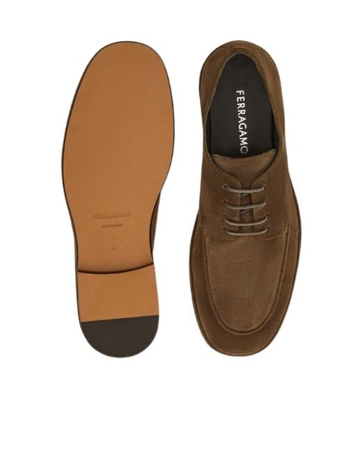 Ferragamo Brown Suede Derby Shoes for men