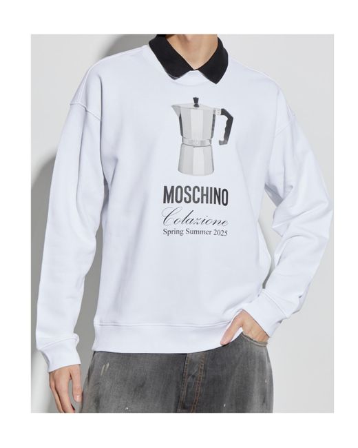 Moschino White Graphic Printed Crewneck Sweatshirt for men