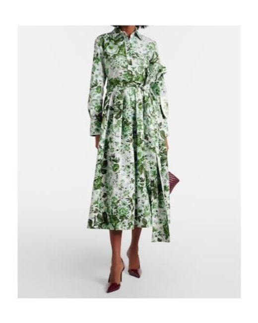 Erdem Green Floral Cotton Shirt Dress