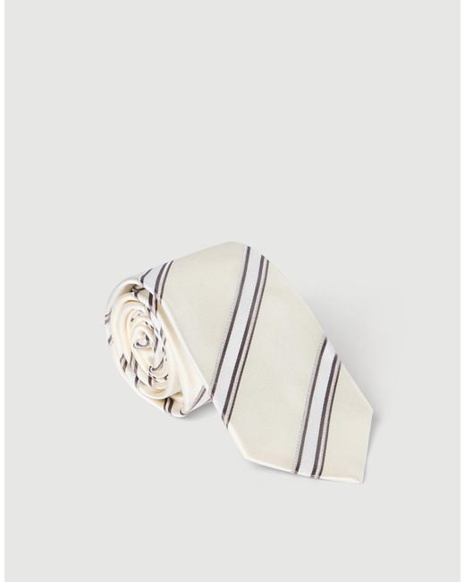Brunello Cucinelli White Regimental Stripe Silk And Cotton Tie for men