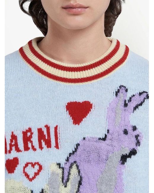 Marni Blue Sweater With Multicolour Inlay
