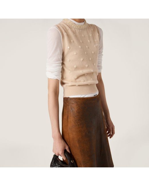 Miu Miu Natural Crewneck Knitted Vest