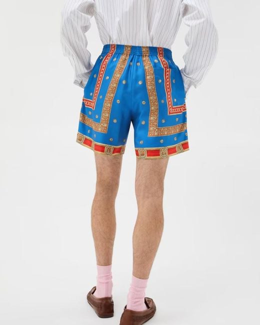 Versace Blue Pattern-Printed Twill Shorts for men
