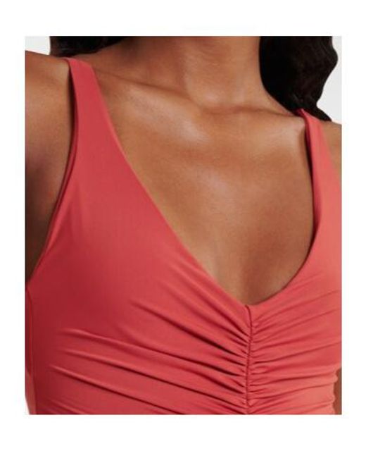Magda Butrym Red Floral-Appliqué Ruched Swimsuit