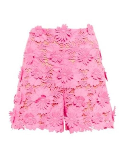 Oscar de la Renta Pink Floral Lace Shorts