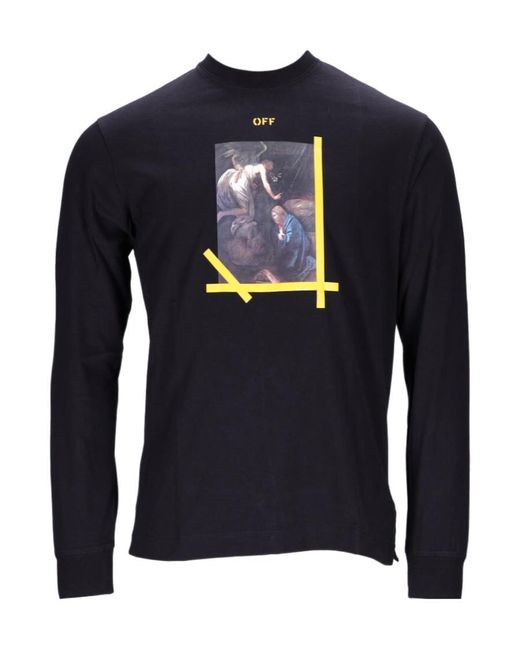 Off-White c/o Virgil Abloh Blue Painting-Print Long-Sleeve T-Shirt for men
