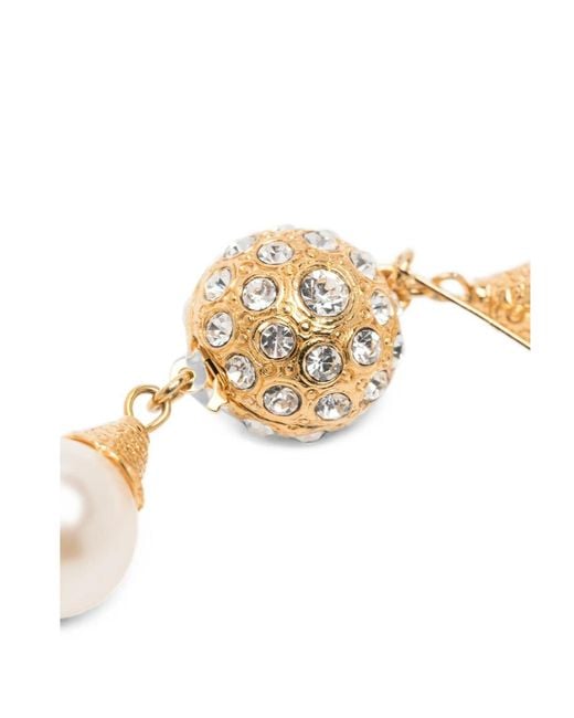 Alessandra Rich White Crystal Clasp Pearl Necklace
