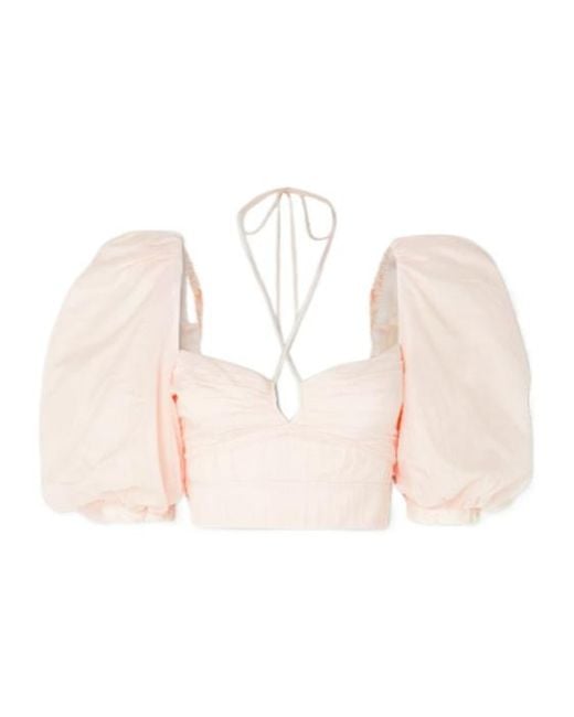 Johanna Ortiz Natural Cropped Open-Back Cotton-Voile Blouse