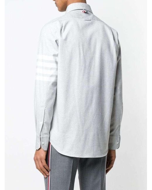 Thom Browne White Logo-Striped Flannel Shirt for men