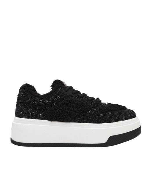 Steve Madden Black Fluffy Rhinestone-Embellished Platform Sneakers