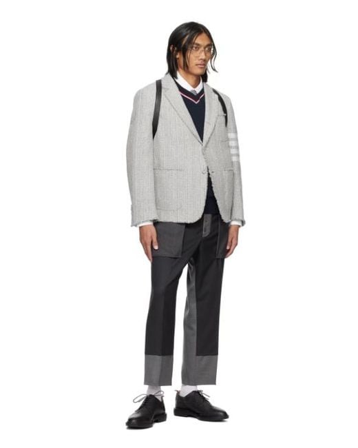 Thom Browne Gray Deconstructed-Design Twill Straight-Leg Trousers for men