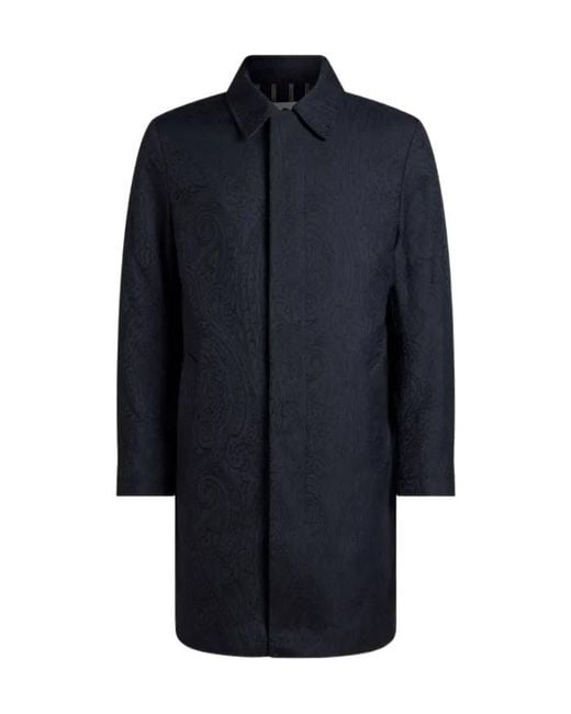 Etro Blue Jacquard Coat With Arnica Motif for men
