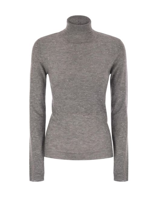 Fabiana Filippi Gray High-Necked Wool Sweater With Sequins