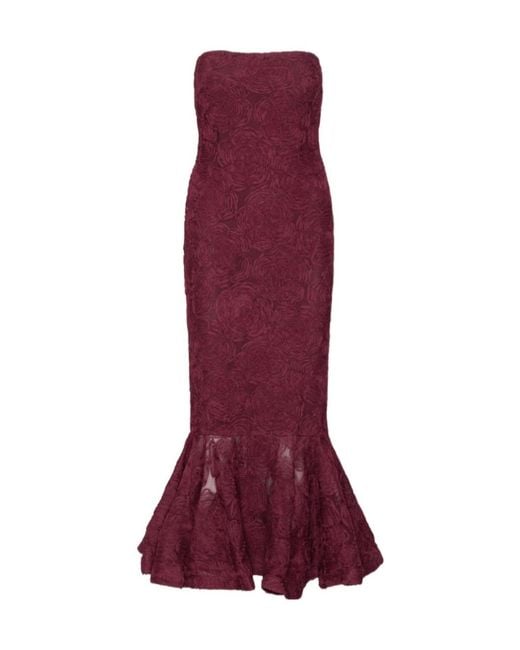 ROTATE BIRGER CHRISTENSEN Red Strapless Floral Mesh Dress