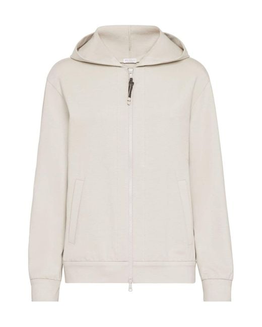 Brunello Cucinelli White Monili Bead-Embellished Zip-Up Hoodie